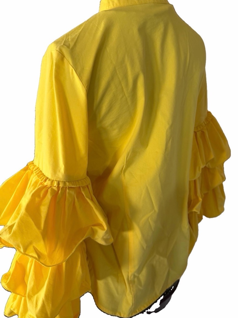 NY & Co size small Yellow Ruffle-Sleeve Button-Front Women's Top - Picture 3 of 10